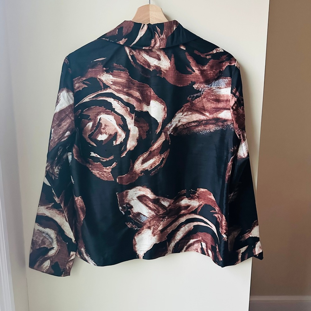 Vintage‎ Chico's 100% Silk Cropped Floral Jacket Blouse Size 0 Small - Picture 5 of 6